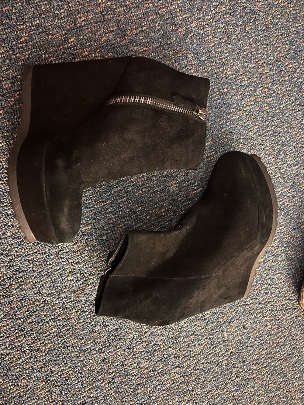 All Saints Black Suede Wedge Ankle Boots with Side Zip